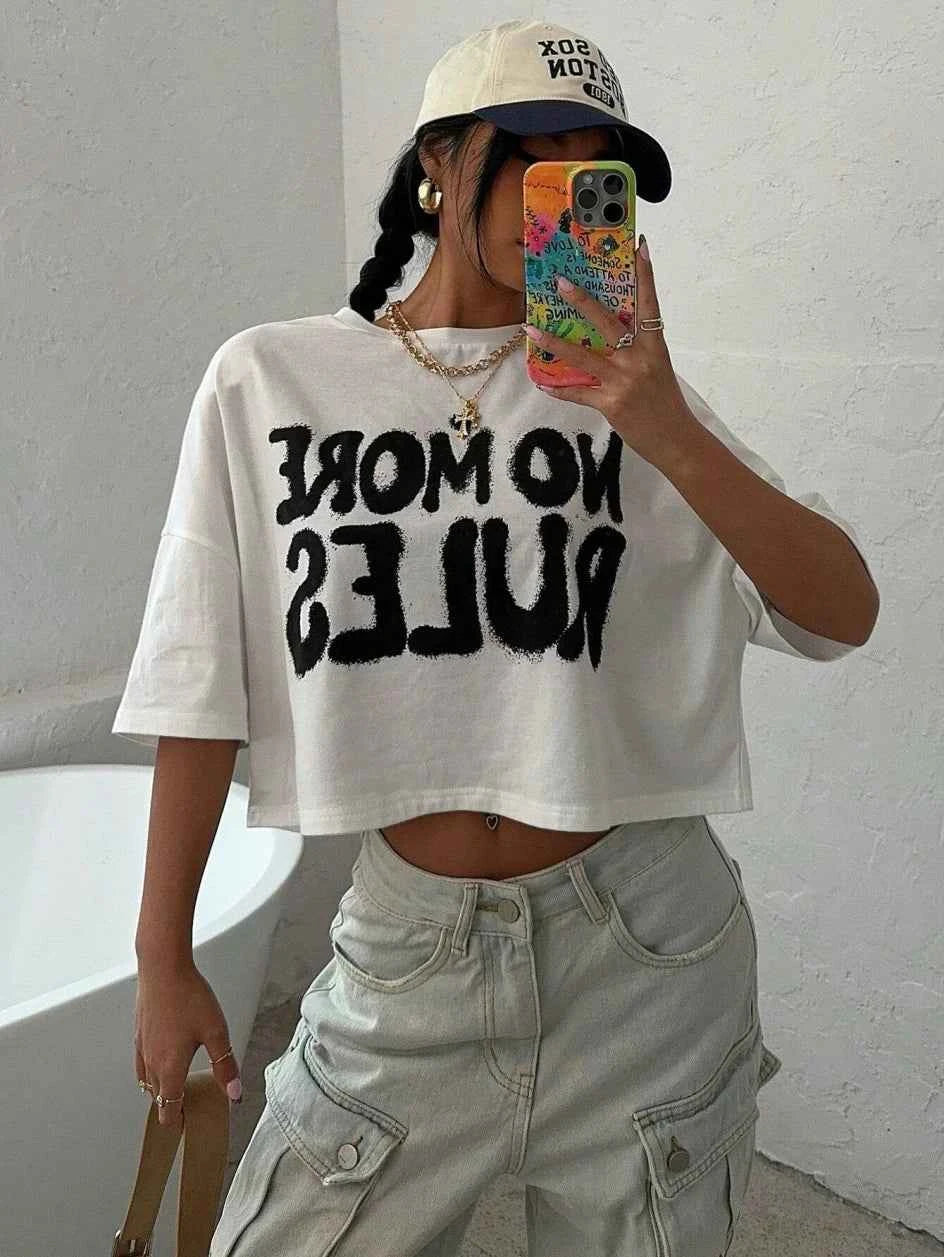 No More Rules Cotton Women's Crop T-Shirt