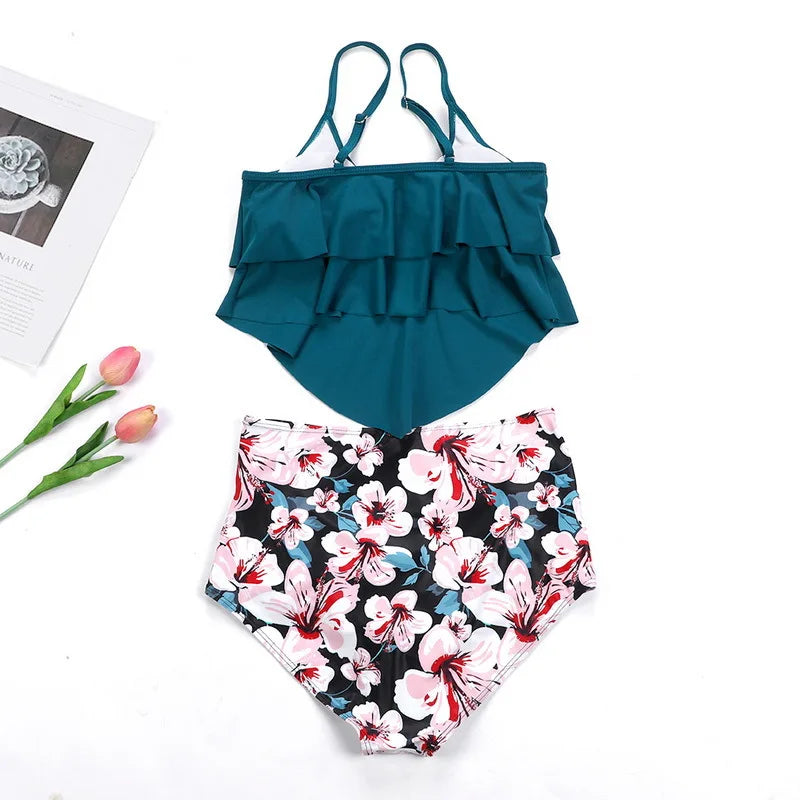 RuffleWave: Chic High Waist Bikini & Tankini Set