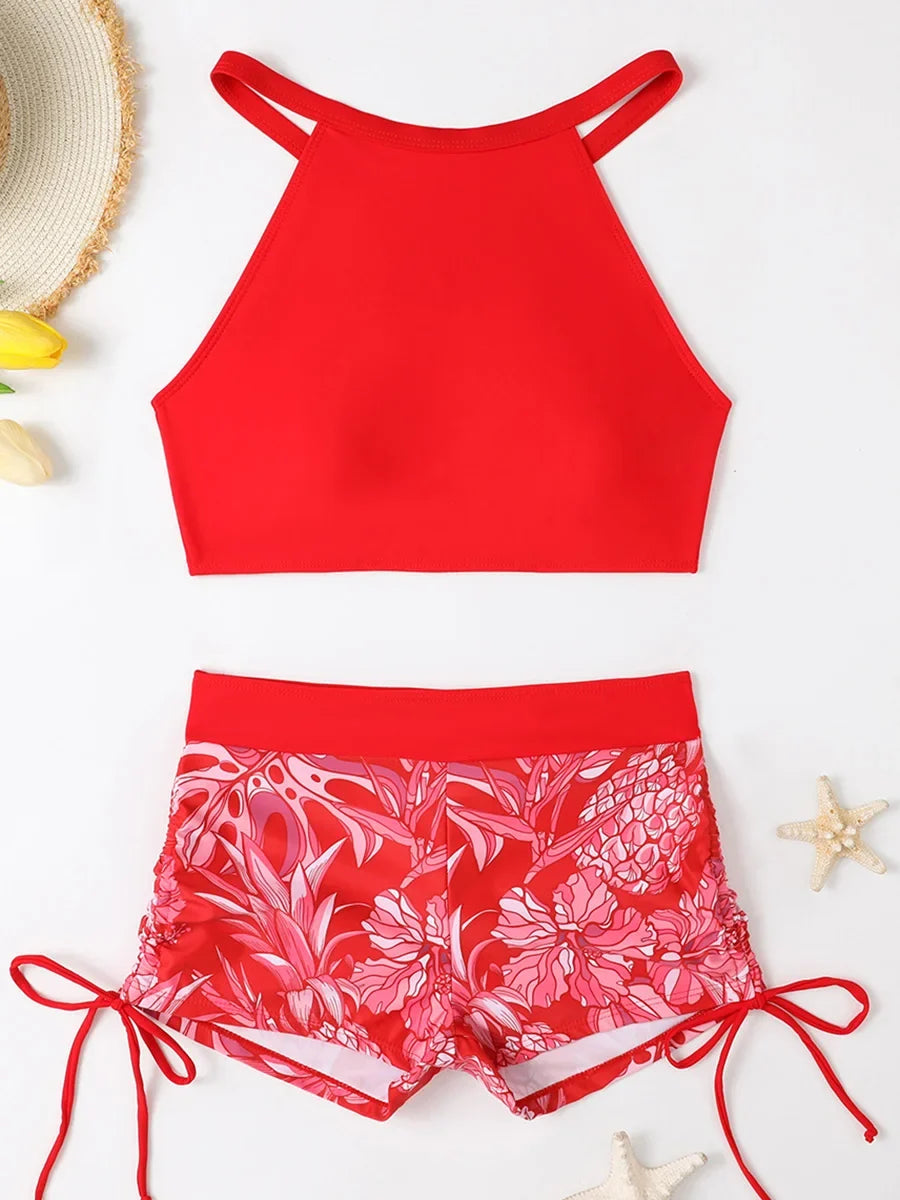 High Waist Women's Drawstring Bikini Swimsuit