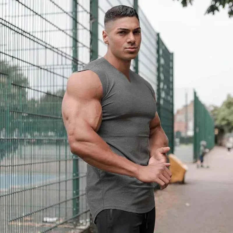 Cotton V-neck Gym Tank Top for Men