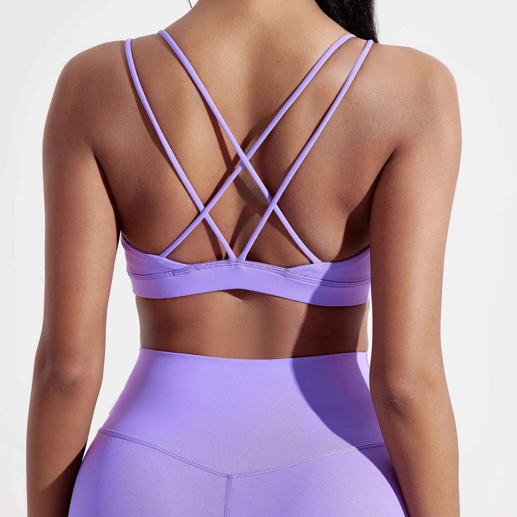 Solid Color Cross Fitness Bra with Chest Pad
