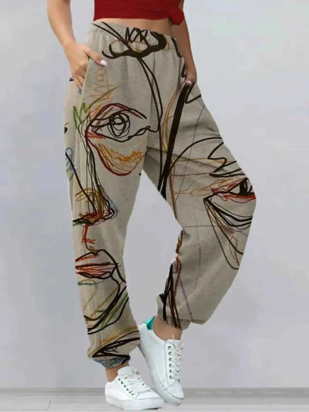 Graffiti Face Art Print Harem Pants with Pockets