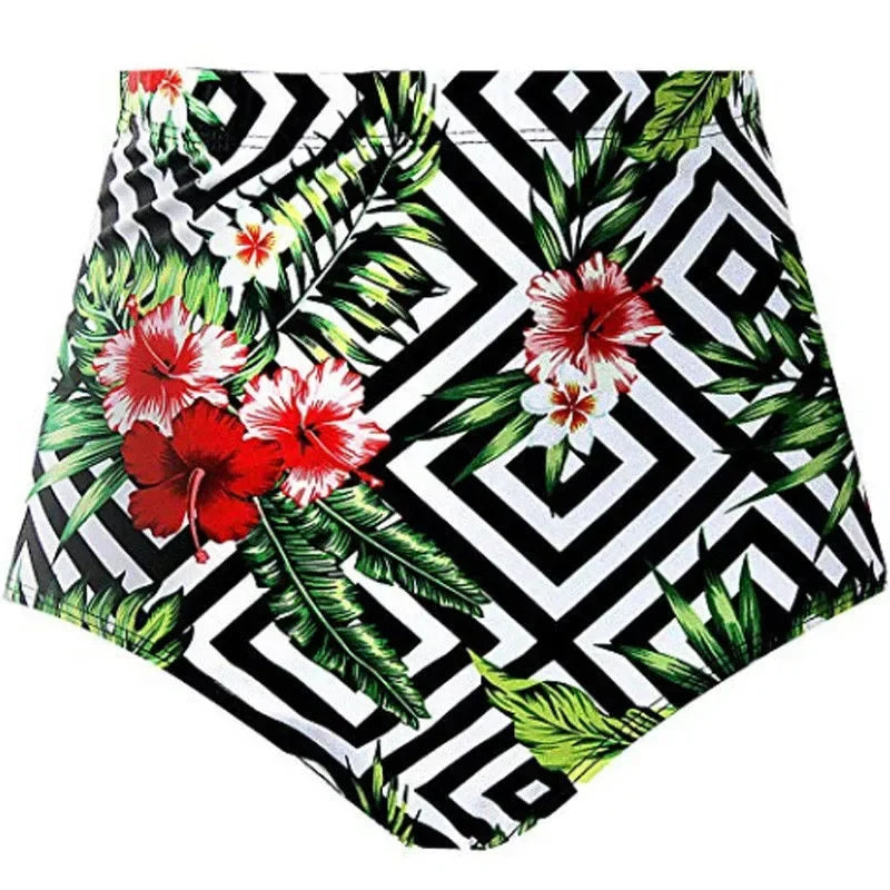 Floral High-Waist Bikini Shorts - Plus Size Swimwear