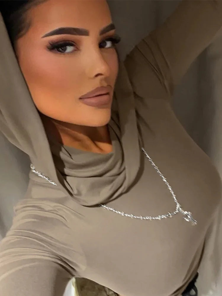 Autumn Slim Fit Hooded Crop Tee for Women