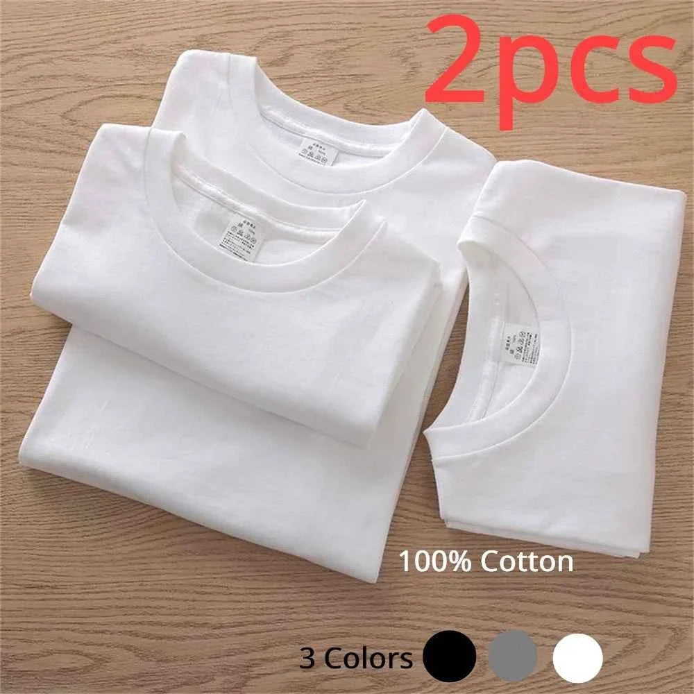 2-Pack Unisex Cotton White Loose Fit T-Shirts