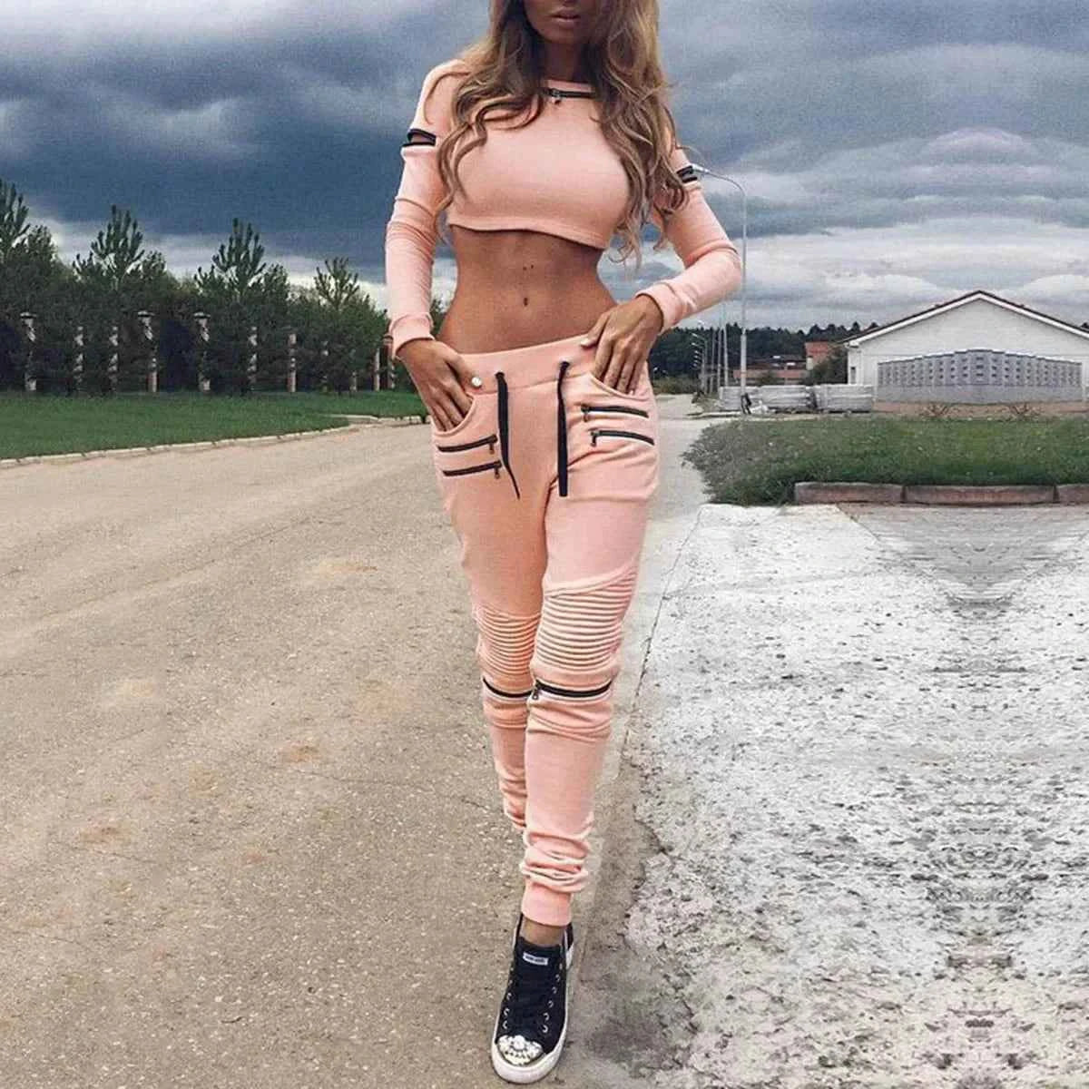 Oshoplive Zipper Hollow Sports Set