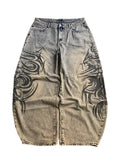 Y2K Grey Baggy Wide-Leg Jeans for Men & Women