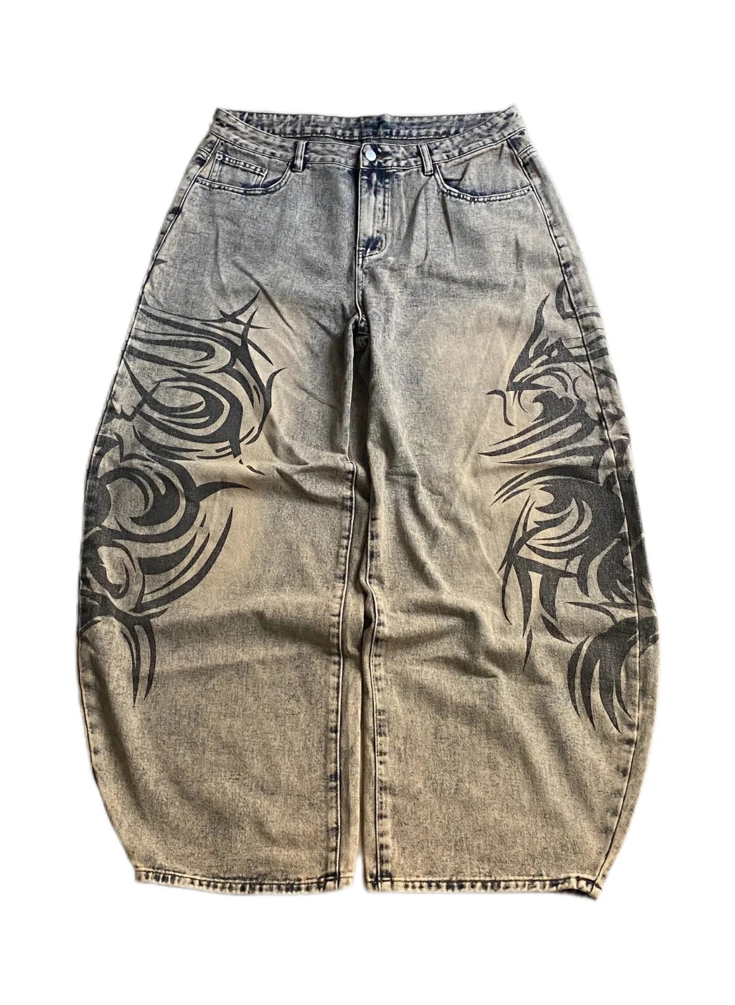 Y2K Grey Baggy Wide-Leg Jeans for Men & Women