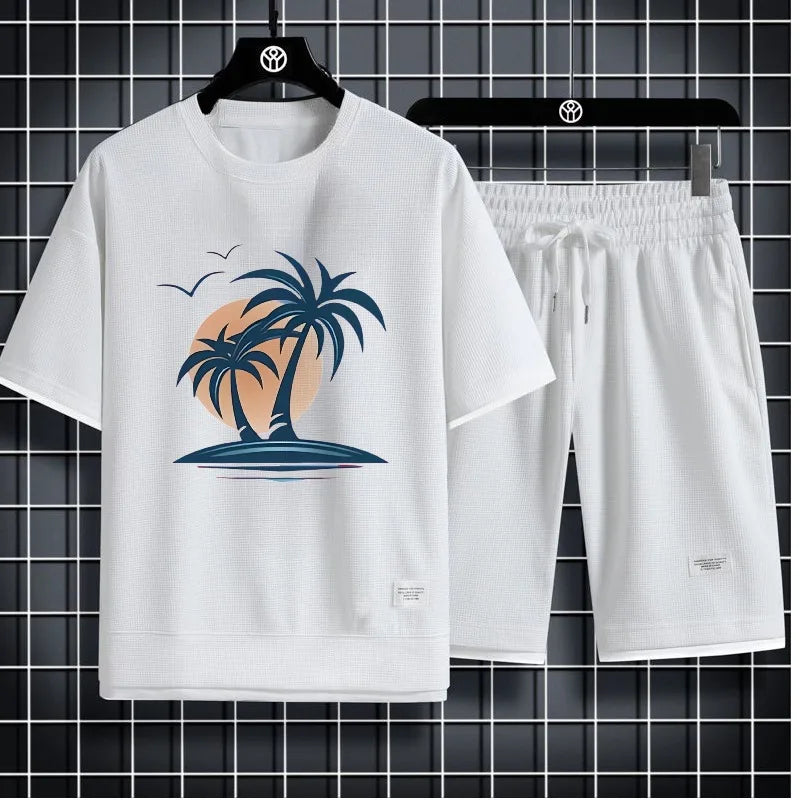Men's Waffle Summer Casual Tracksuit Set