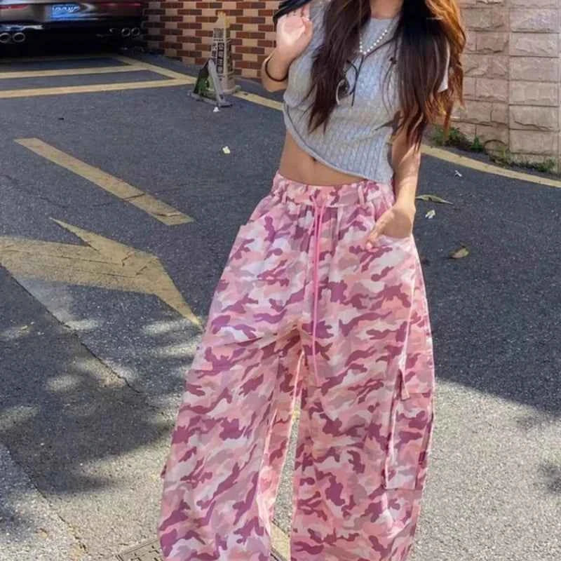 Y2K Pink Camo Wide Leg Street Pants