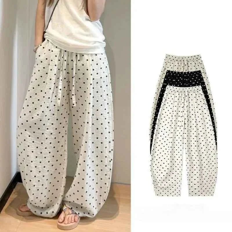 Women’s Linen Polka Dot Wide-Leg Pants
