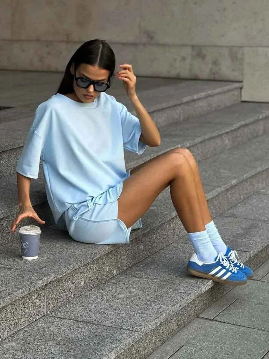 Women's Cotton Two-Piece Short Set Tracksuit