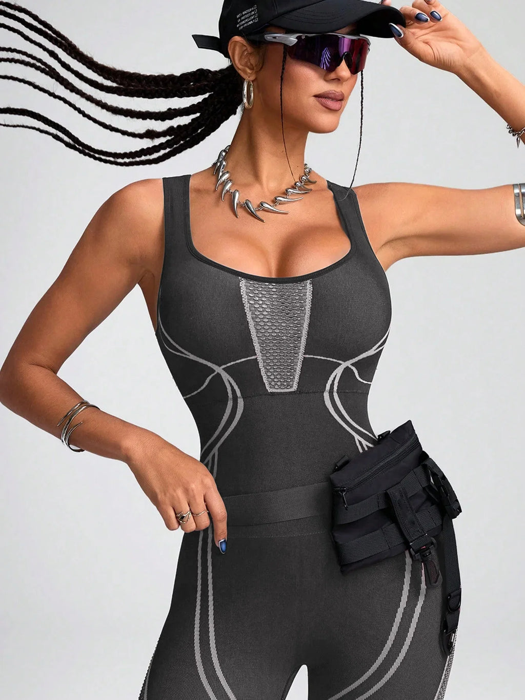 Chic Color-Block Women's Yoga Jumpsuit