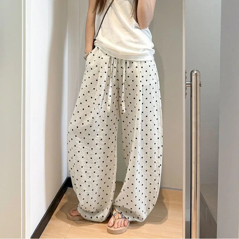 Women’s Linen Polka Dot Wide-Leg Pants