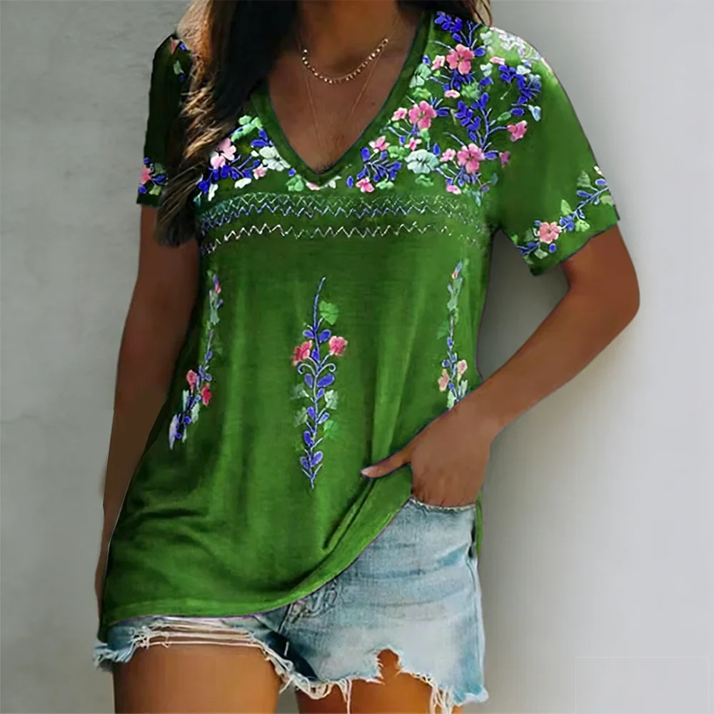 Bohemian V-Neck Short Sleeve T-Shirt