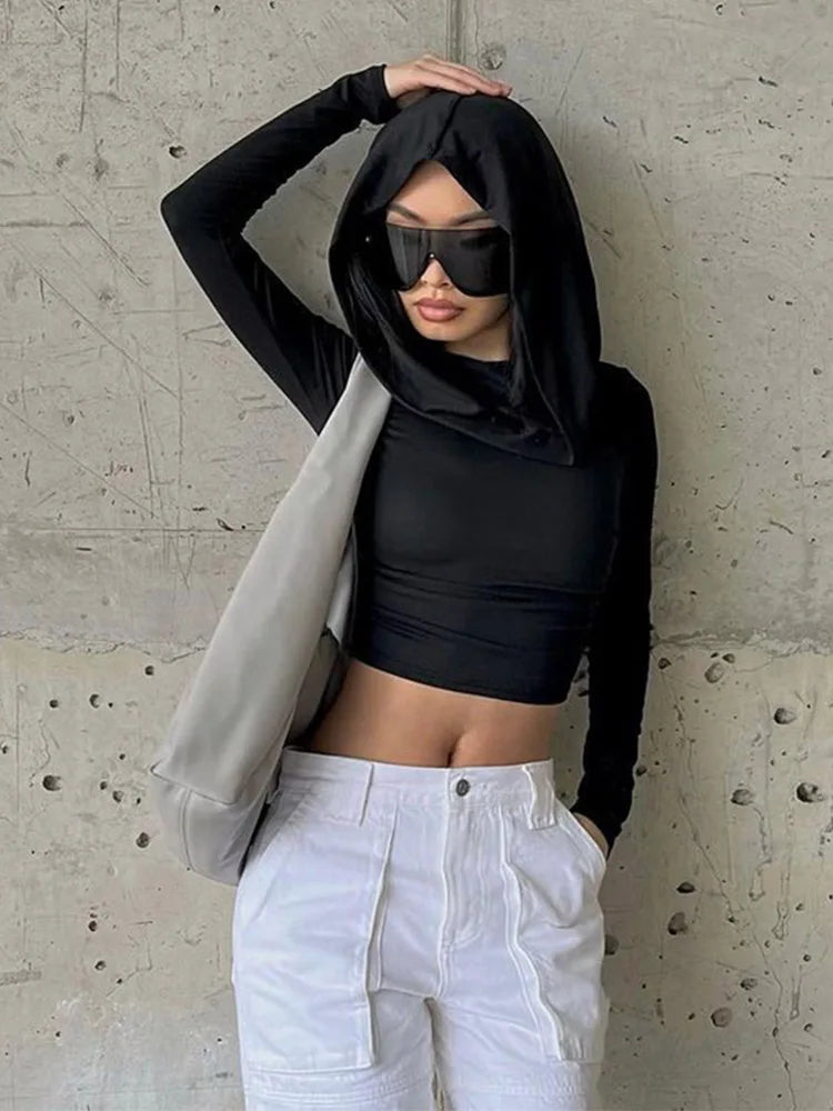Autumn Slim Fit Hooded Crop Tee for Women