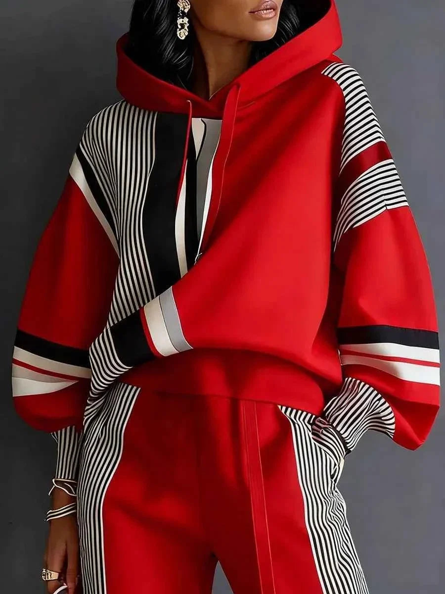 Plus Size Striped Sweatshirt & Pants Set