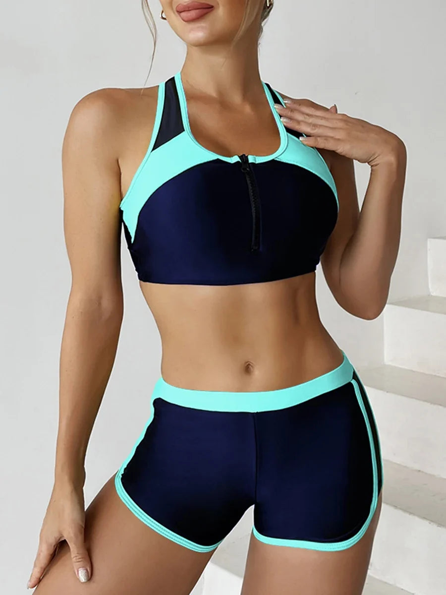 2026 Zipper Bikini Set with Shorts Swimwear