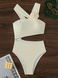 3D Floral Cutout Asymmetrical One-Piece Swimsuit