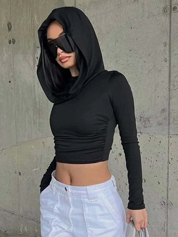 Autumn Slim Fit Hooded Crop Tee for Women