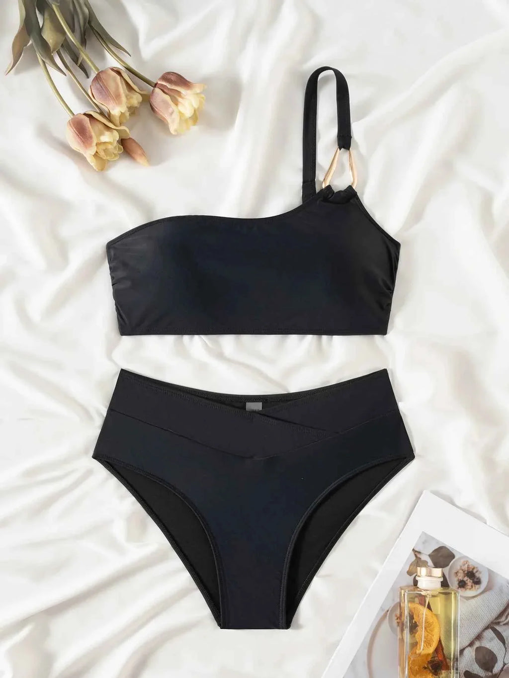 Metal Buckle One Shoulder Bikini Set 2026