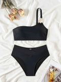 Metal Buckle One Shoulder Bikini Set 2026