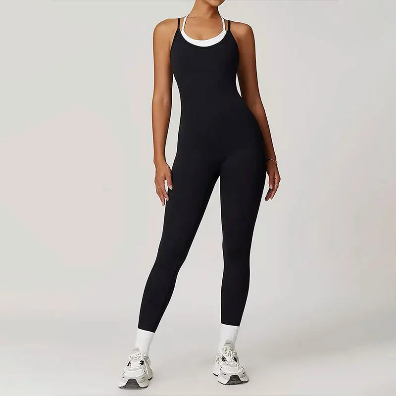Sporty Jumpsuits Black Women Backless Fashion O-Neck