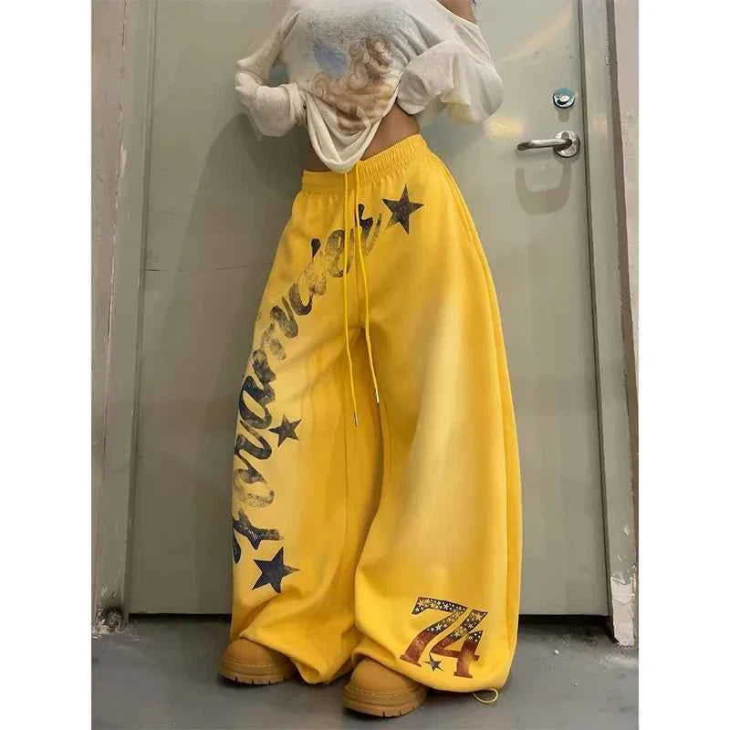 Vintage Gradient Letter Wide Leg Hip Hop Pants