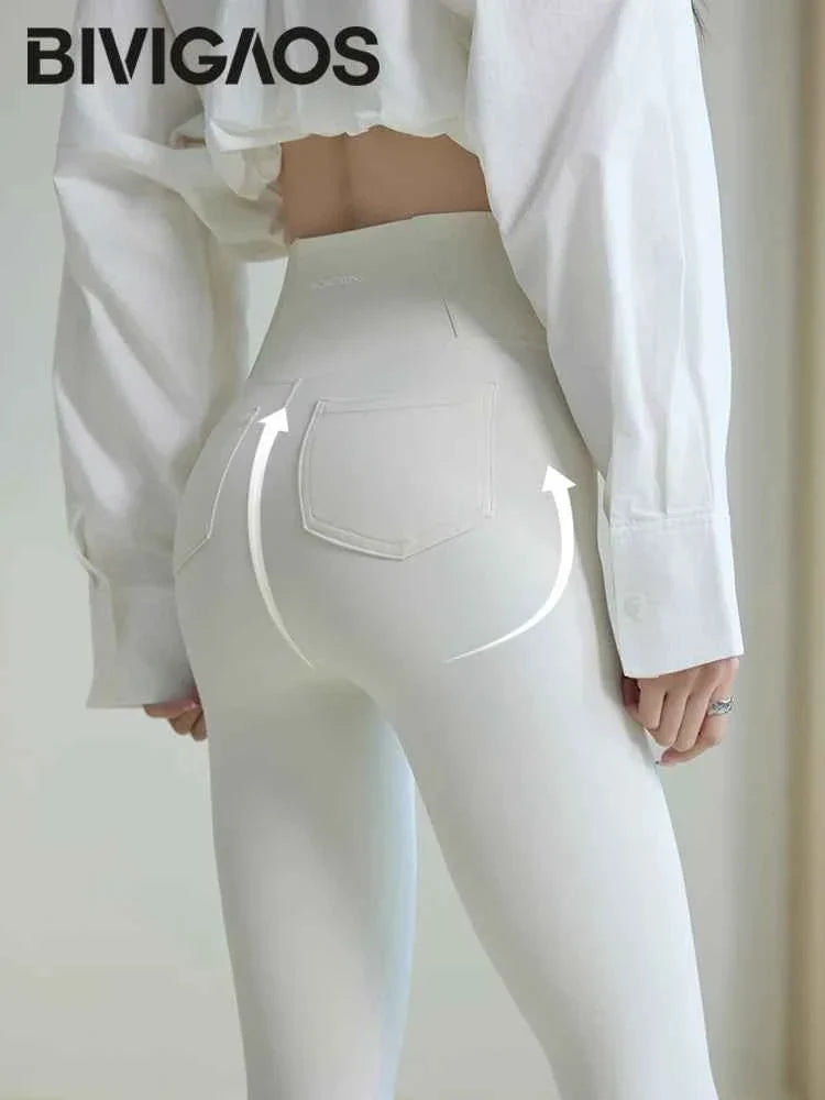 BIVIGAOS Women's Sharkskin Leggings - White