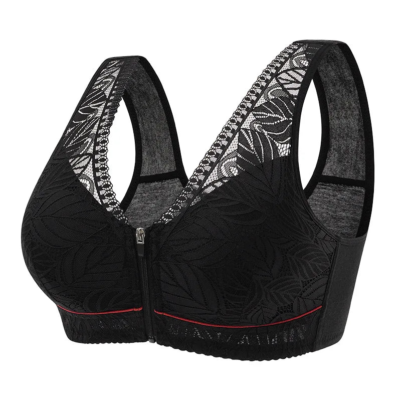 Breathable Lace Front-Zip Sports Bra S-6XL