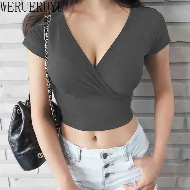 Vivid V-Neck: Y2K Black Crop Top Corset Tee