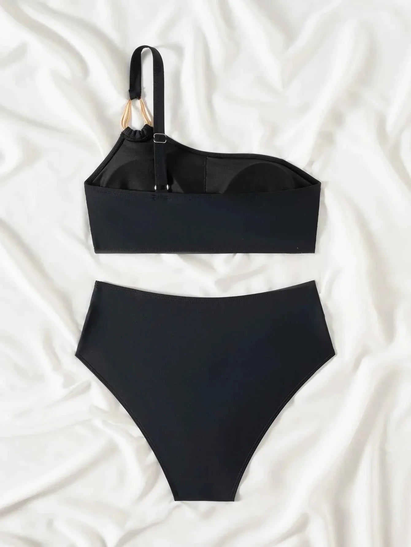 Metal Buckle One Shoulder Bikini Set 2026