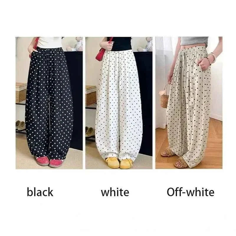 Women’s Linen Polka Dot Wide-Leg Pants