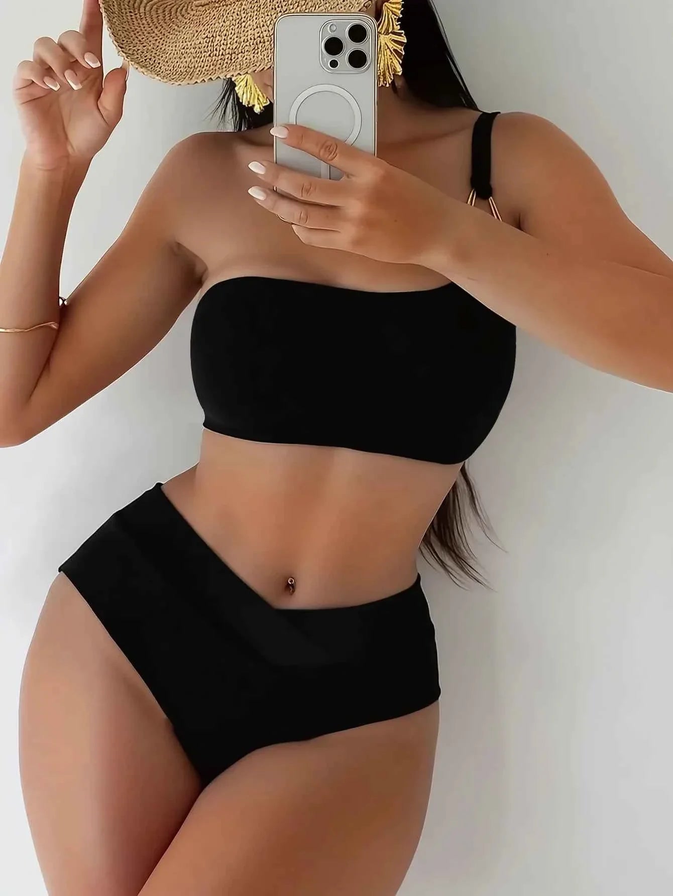 Metal Buckle One Shoulder Bikini Set 2026