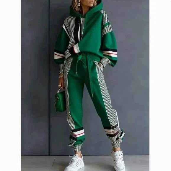 Plus Size Striped Sweatshirt & Pants Set