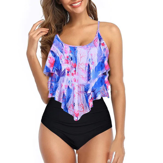 RuffleWave: Chic High Waist Bikini & Tankini Set