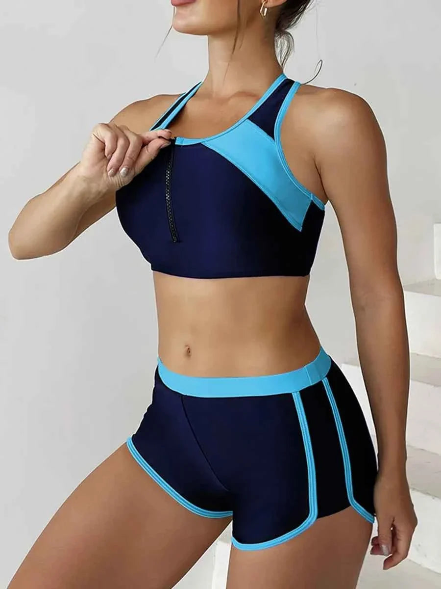 2026 Zipper Bikini Set with Shorts Swimwear