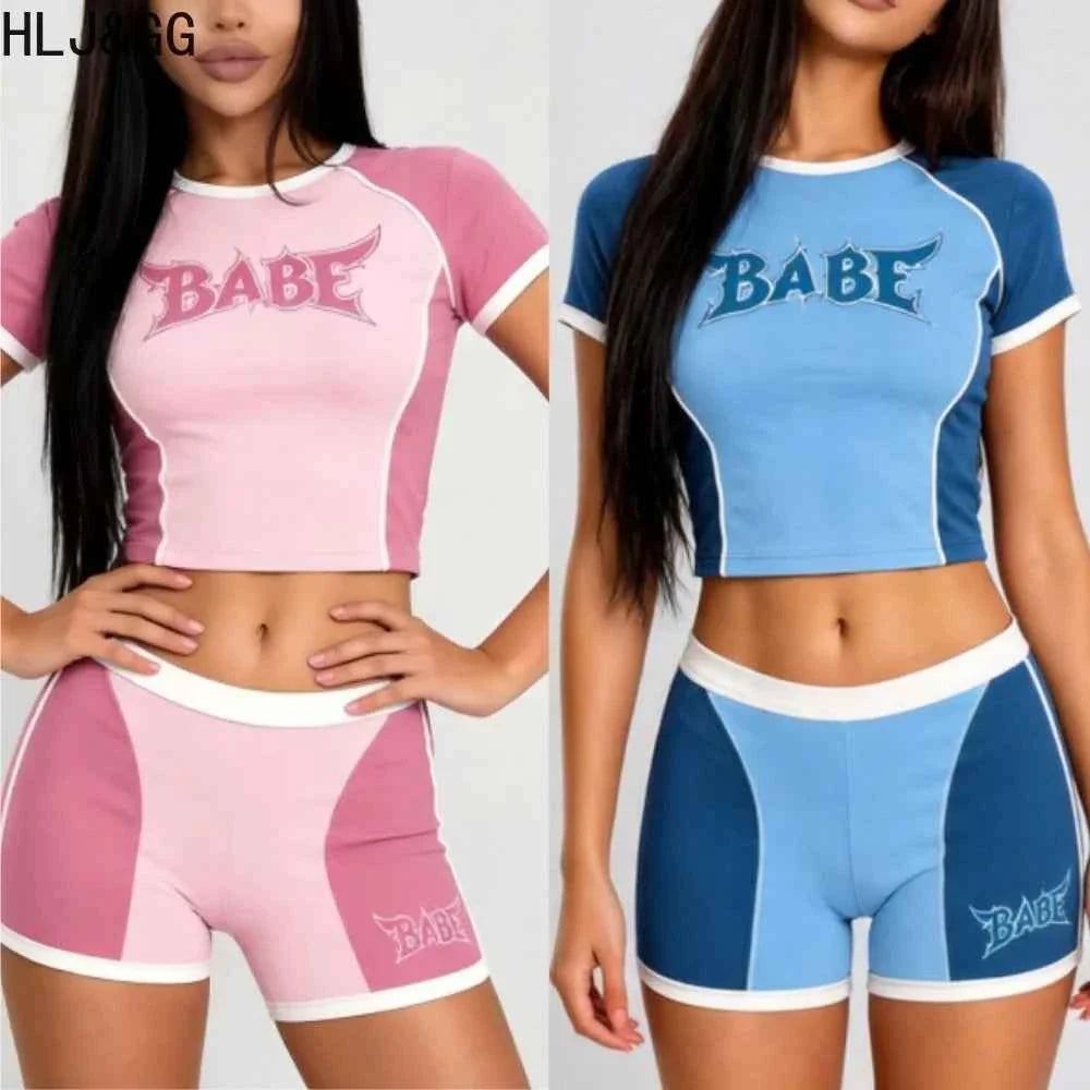 Y2K Letter Print Crop Top & Shorts Set