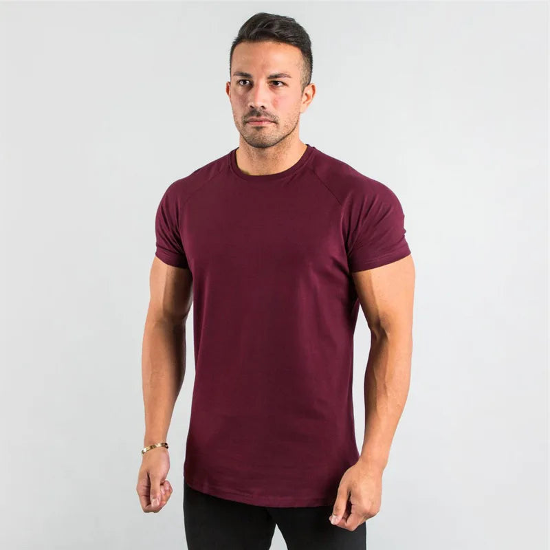 Cotton Plain Tops Tees Fitness Mens