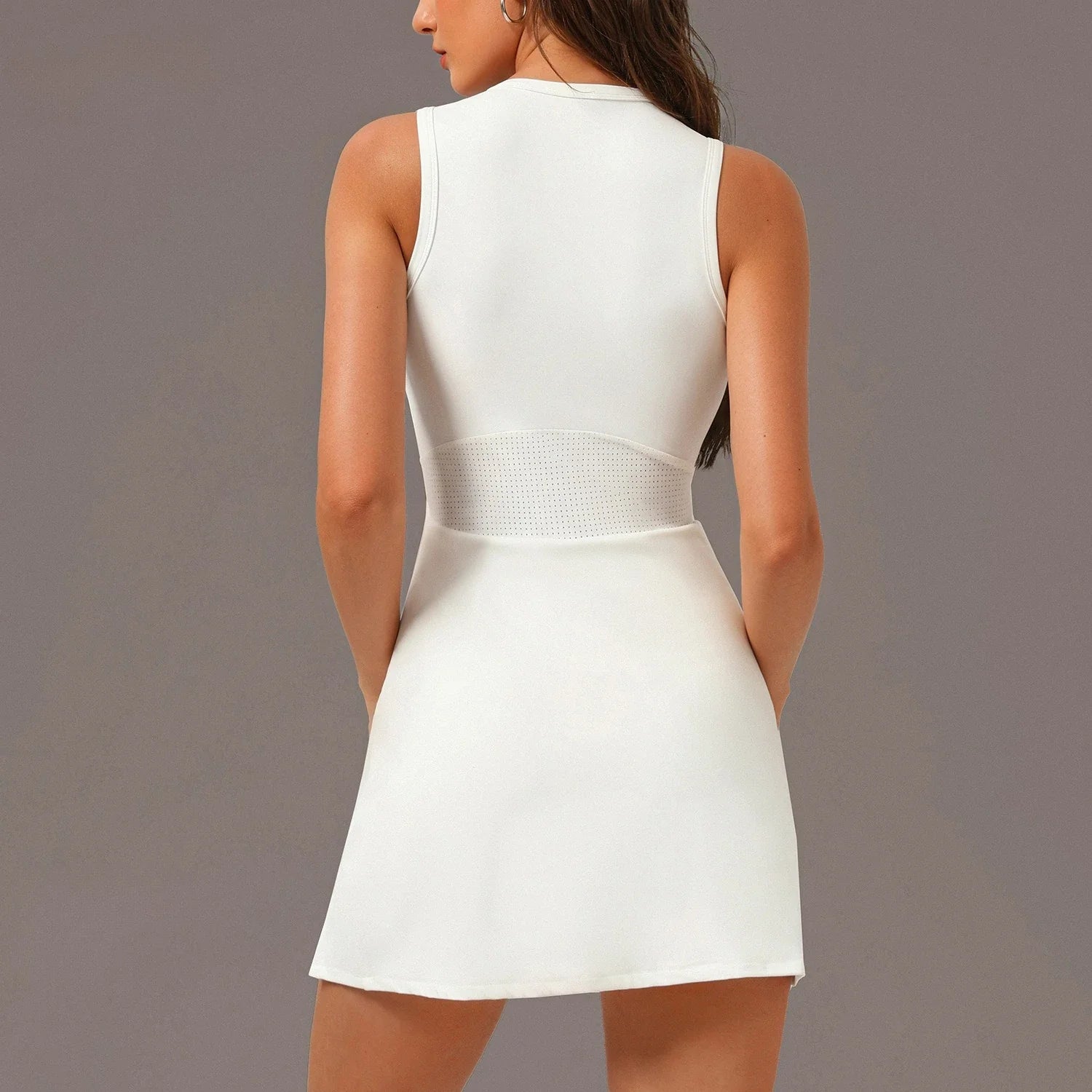 Active Zipper Tennis Dress with Shorts & Padded Support