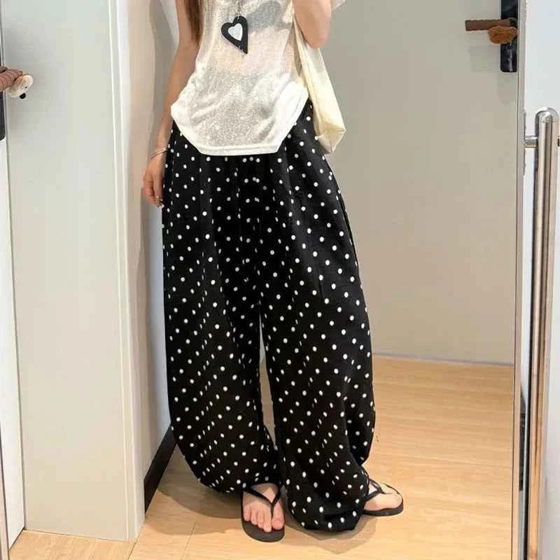 Women’s Linen Polka Dot Wide-Leg Pants