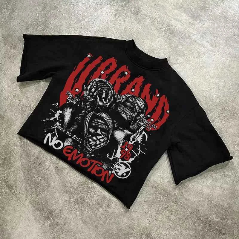 M3en's Abstract Face Print Oversized Streetwear Tee