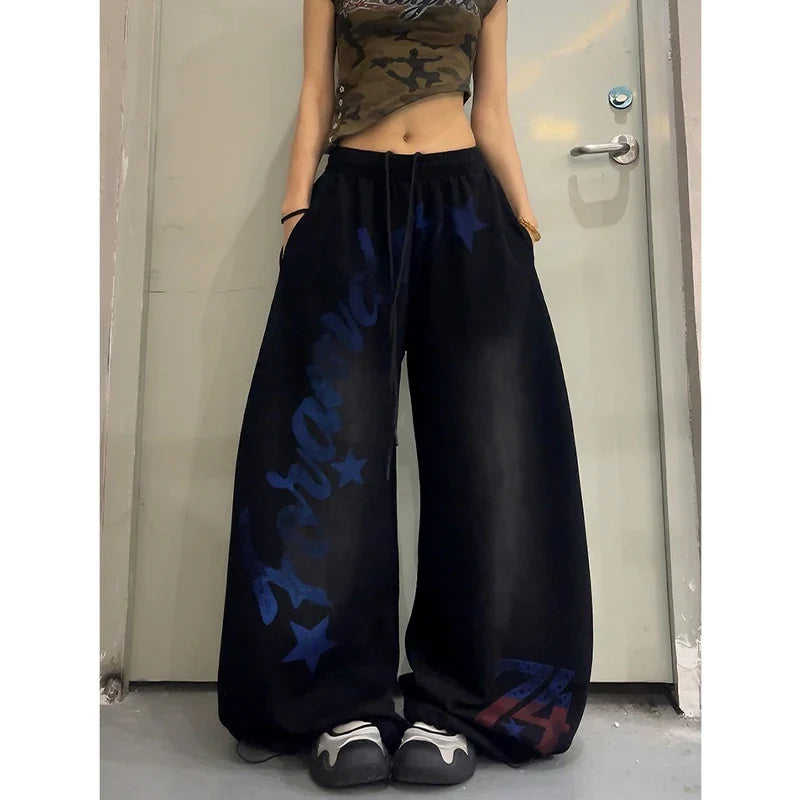 Vintage Gradient Letter Wide Leg Hip Hop Pants