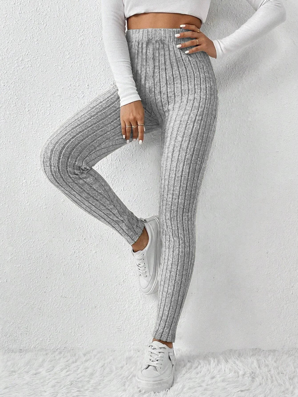 Ribbed Knit Mid-Calf Leggings for Women