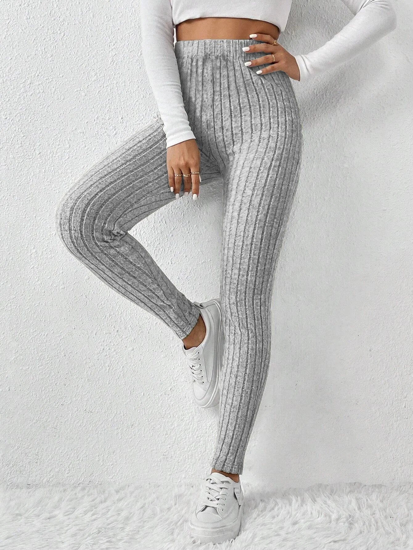 Ribbed Knit Mid-Calf Leggings for Women