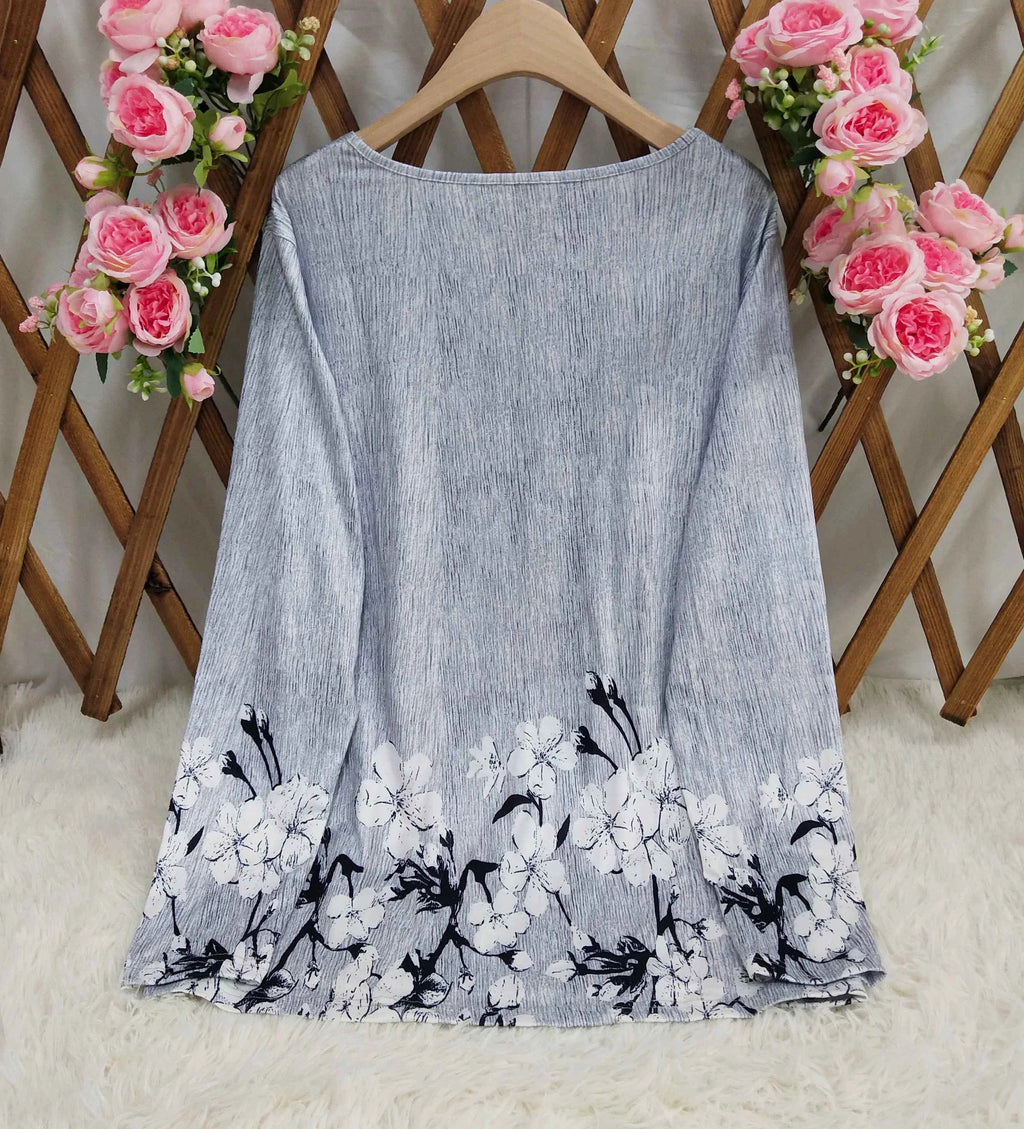 Women's Square Neck Printed Long Sleeve Top