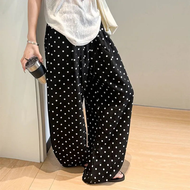 Women’s Linen Polka Dot Wide-Leg Pants