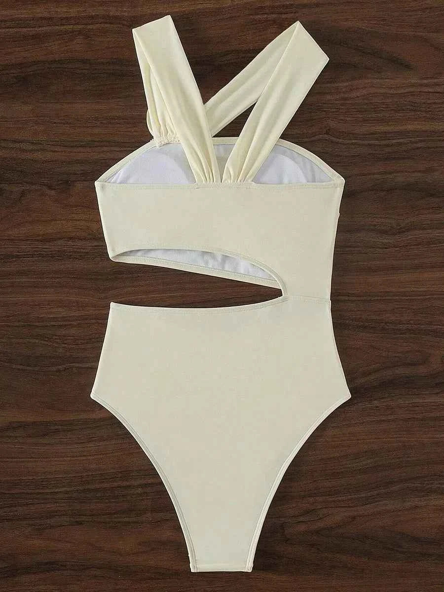 3D Floral Cutout Asymmetrical One-Piece Swimsuit