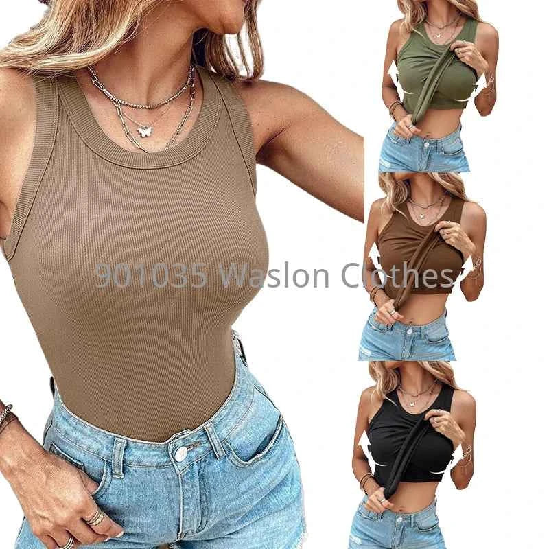 Summer Ribbed Tank Top with Bra Pads