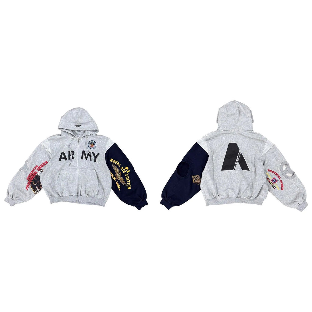 Patchwork Army Vintage Damaged Hoodie
